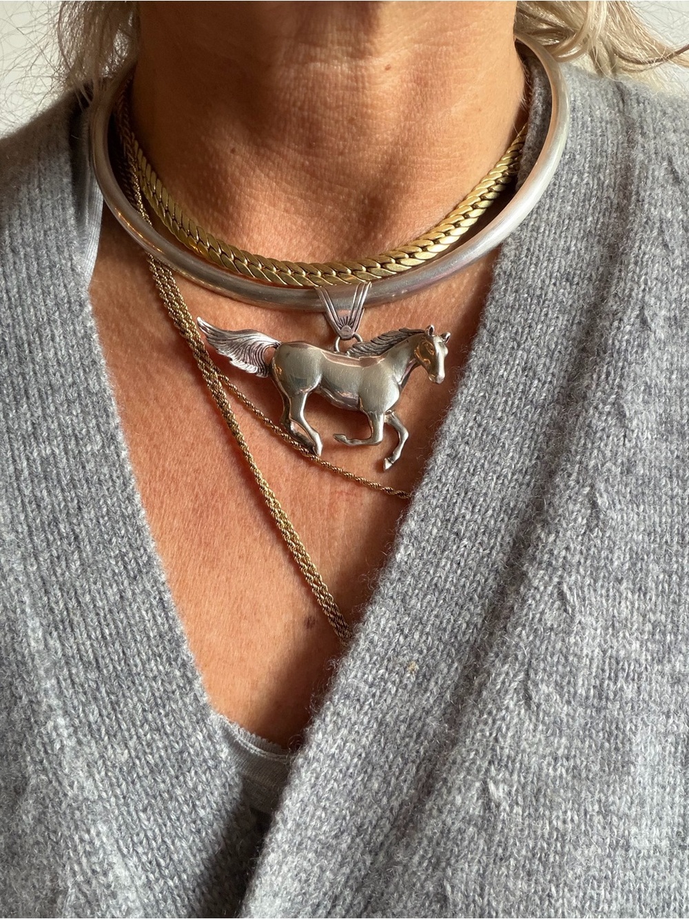 Glenn Sandoval Sterling Silver Running Horse Pendant Necklace